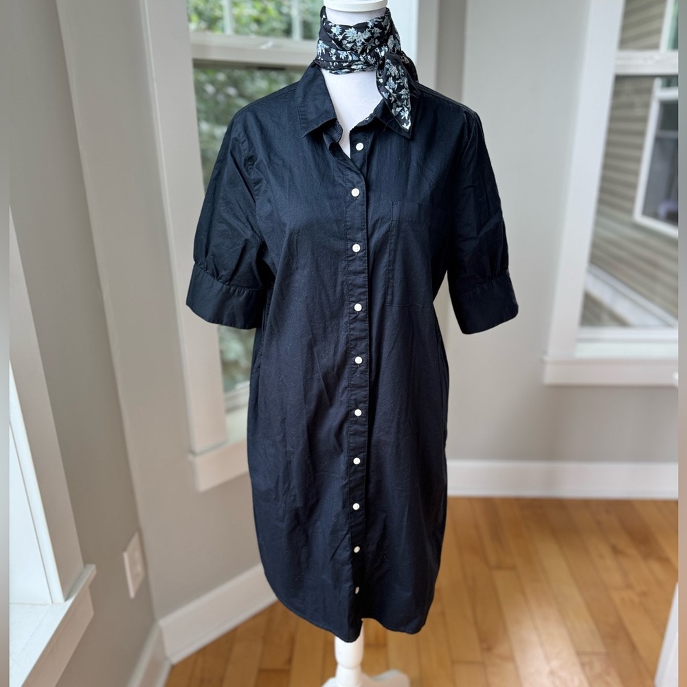 Old Navy Black Cotton Short Sleeve Button Down Shirt Dress French Style Medium - Picture 12 of 12